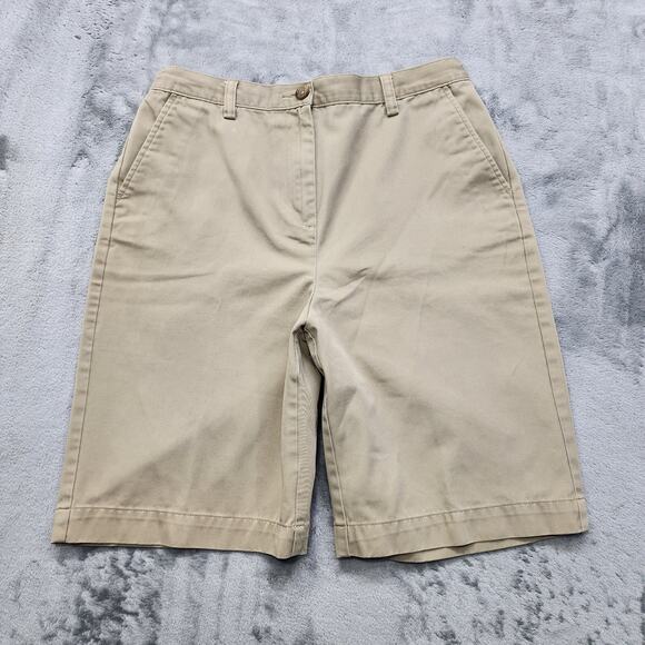 Lands End Shorts Womens 10 Tan Khaki FIT 3 High Rise Chino Bermuda Preppy Casual - Picture 1 of 12